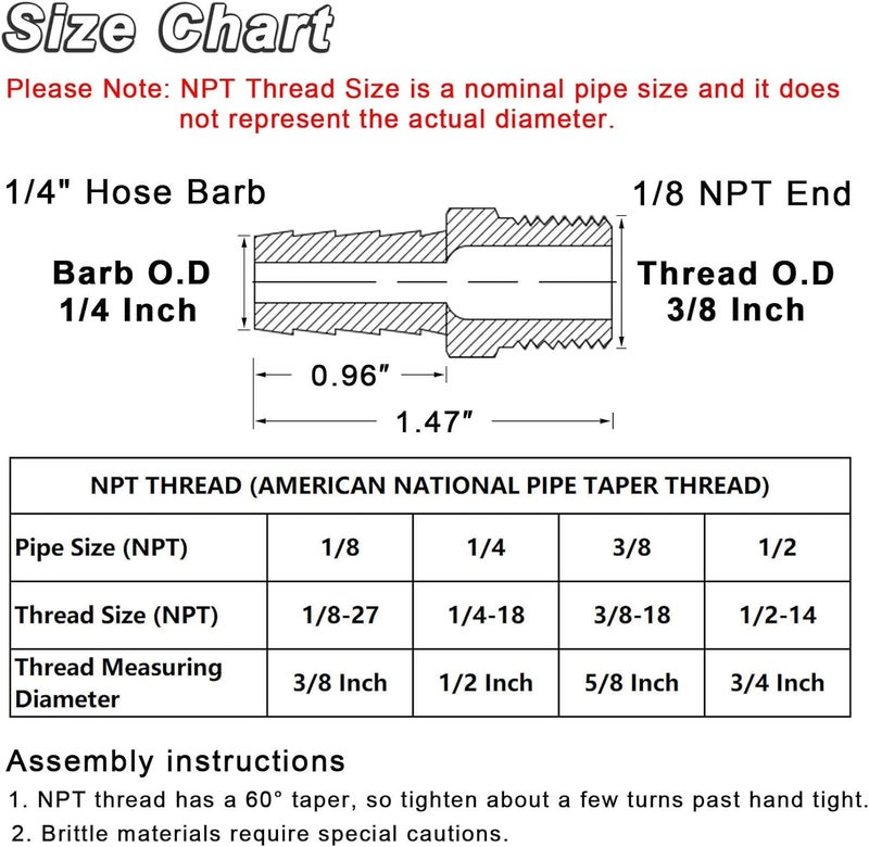 KOOTANS 4pcs Brass Hose Barb Fittings 1/4" Hose Barb to 1/8 NPT Male Thread Air Hose Fittings Brass Quick Coupler Air M Type Adapter Connector Fitting - Image 2